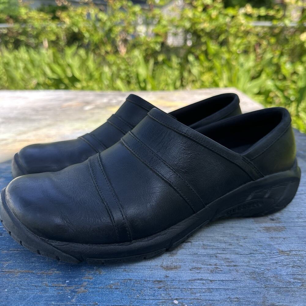 Merrell Women's Encore Eclipse Smooth Black Leather Comfort Clogs Sz 10 - 669